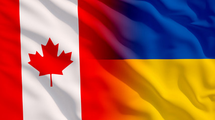 Waving Ukraine and Canada Flags