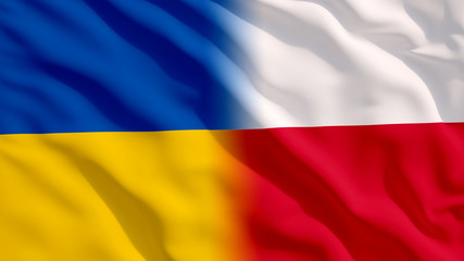 Waving Ukraine and Poland Flags