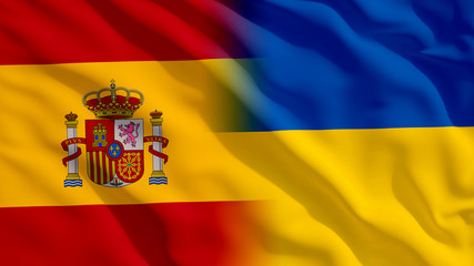 Obraz premium Waving Ukraine and Spain Flags