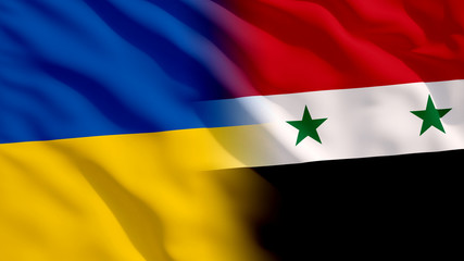 Waving Ukraine and Syria Flags