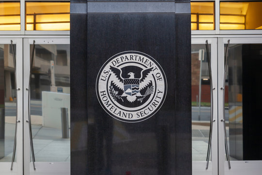 Washington D.C., USA - February 29, 2020: Homeland Security (DHS) seal on the building in Washington, D.C. USA.