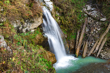 Obraz premium Mountains waterfalls nature landscape using slow shutter for silky smooth waterfall effect