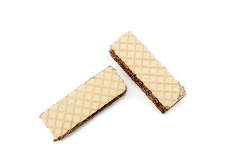 Crispy wafers with creamy hazelnut filling isolated on white background