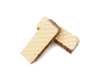 Crispy wafers with creamy hazelnut filling isolated on white background