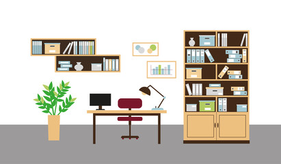 Office interior in flat style.