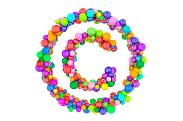 Copyright sign from colored balls, 3D rendering