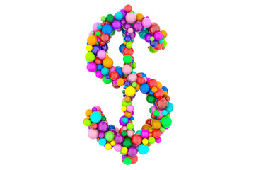 Dollar symbol from colored balls, 3D rendering