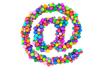 E-mail, at sign from colored balls, 3D rendering