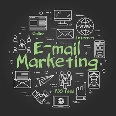 Fototapeta na wymiar Vector black linear round concept of e-mail marketing