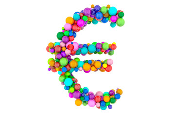 Euro symbol from colored balls, 3D rendering