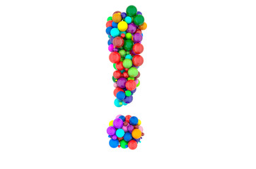 Exclamation mark from colored balls, 3D rendering