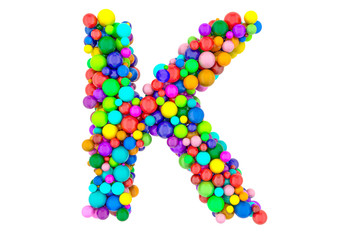 Letter K from colored balls, 3D rendering