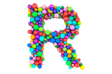Letter R from colored balls, 3D rendering