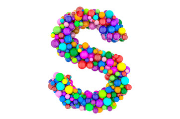 Letter S from colored balls, 3D rendering