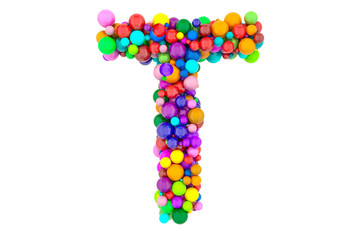 Letter T from colored balls, 3D rendering