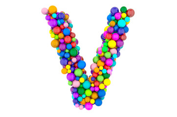 Letter V from colored balls, 3D rendering