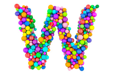 Letter W from colored balls, 3D rendering