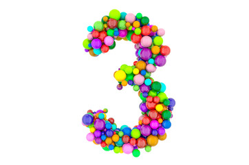 Number 3 from colored balls, 3D rendering