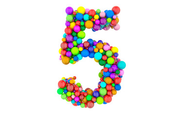 Number 5 from colored balls, 3D rendering