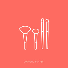 Vector outline icon of woman accessories - cosmetic brushes