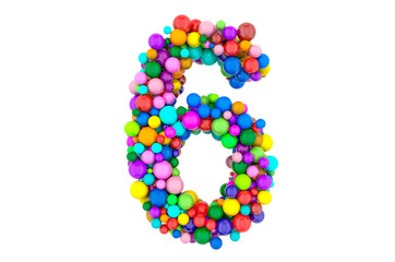 Number 6 from colored balls, 3D rendering