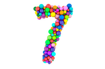 Number 7 from colored balls, 3D rendering