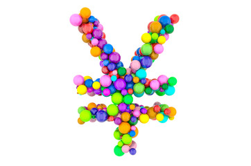 Yen or yuan symbol from colored balls, 3D rendering