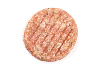 Raw burger cutlet, isolated on white background