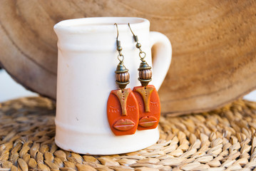 African mask earrings. Handmade african jewelry. Tribal fashion.