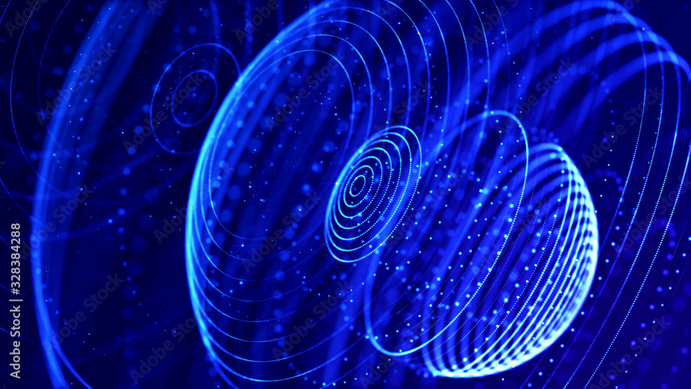 Aufkleber abstract sci-fi background with glow particles form curved lines, surfaces, hologram structures or v