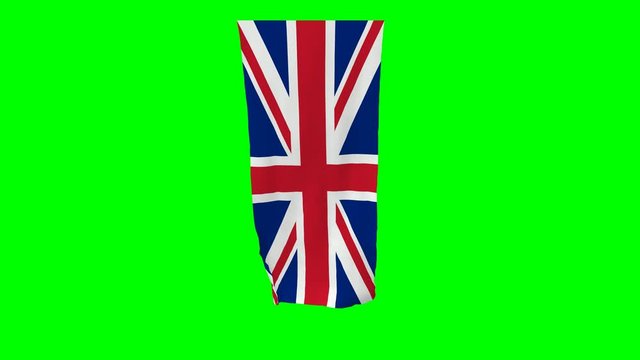 3d rendering united kingdom flag waving animation isolated on green screen background. vertical position.