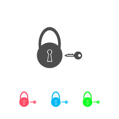Padlock and key icon flat.