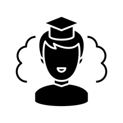 Studying boy black icon, concept illustration, vector flat symbol, glyph sign.