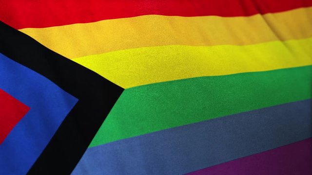 Seamlessly looping 3D animation of Social Justice Pride Flag. Representing the Self-Respect Movement, anti-caste movement and leftist ideology along with the original rainbow flag in its design