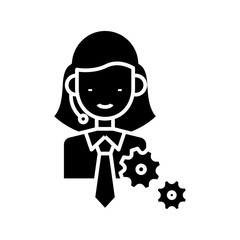 Remote assistance black icon, concept illustration, vector flat symbol, glyph sign.