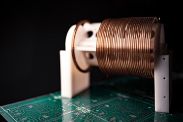 Close-up of a coil of copper wire