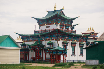 Fototapeta premium Famous Ivolginsky datsan, Ulan-Ude, Ulan Ude, buddhist monastery, Buryatia republic, Russia.