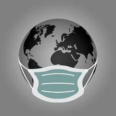 Planet earth in a mask. Polluted atmosphere, coronavirus, smog. Isolated image. Vector