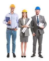 Group of engineers on white background