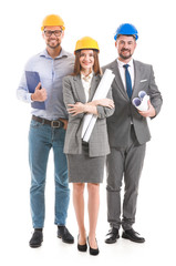 Group of engineers on white background