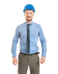 Male engineer on white background