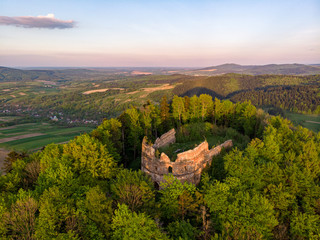 Fototapeta na wymiar Herburt castle, Dobroml, Ukraine. Drone shot