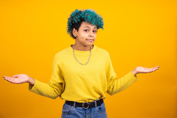 young girl or woman isolated on color background