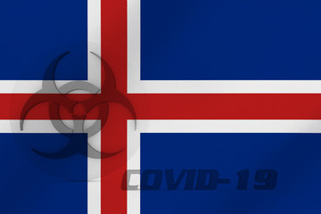 Obraz premium 3D ILLUSTRATION VIRUS, BIOHAZARD SYMBOL CORONAVIRUS WITH Iceland FLAG, Flu coronavirus floating, micro view, pandemic virus infection, asian flu.