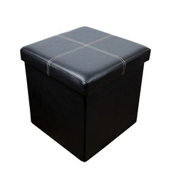 black leather sofa pouf isolated on a white background.