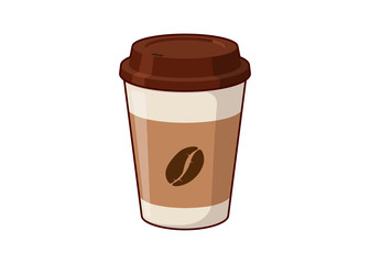 Coffee to go disposable 3d paper cup with coffee beans. Flat isolated vector illustration