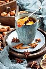 Hot tea with apple piece