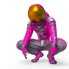 astronaut explorer thinking about in white background