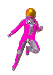 astronaut explorer doing a comic hero pose in white background