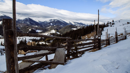Walking near strong place Vuhatiy Kamin in the higest mountain village Dzembronya